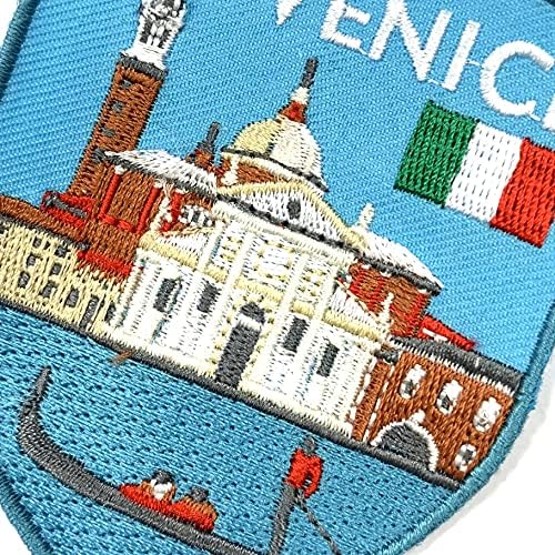 A-One 3 PCS Packs- Venice Naceery תיקון+איטליה דגל פין דש ותג, מסכות קרנבל מזכרת, עיר הגשר, רקמת גונדולה, אביזרים דקורטיביים, סיכת מתכת לחולצות רגילות טוקס מס '27.