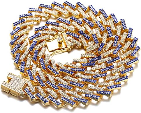 שרשרת הזהב של Halukakah קרויה לכלבים גדולים, צווארון שרשרת קישור קובני יהלום 14 ממ 18K יהלומים כחולים עם זהב זהב אמיתי 16 גודל מתנה בחינם, קישוט בלבד