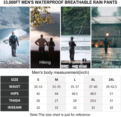 מכנסי גשם לגברים בגודל 33,000 רגל עמיד למים גולף נושם קל משקל על מכנסיים לטיול על אופניים נסיעות בחוץ