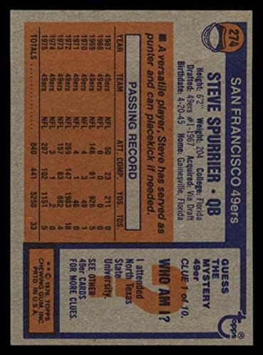 1976 Topps 274 Steve Spurrier 49ers NM 49ers פלורידה