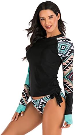 Fedulk נשים שומר על שרוול ארוך שרוול בגד ים uv upf 50+ בגד ים של חולצת שחייה עם חוף בויסורט טנקיני תחתון