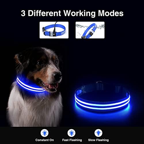 צווארון כלבים LED, מסבריל תאורה צווארון כלבים USB נטענת צווארונים זוהרים אטומים למים, צווארון כלבים מהבהב לבטיחות לילה, 4 צבעים צווארון מחמד מואר מתכוונן לכלבים S/M/L, כחול XL