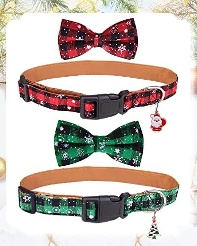 צווארון כלבי חג המולד עם עניבת פרפר מתכווננת, 2 חבילות צווארוני חיות מחמד ירוקים אדומים לכלבים גדולים בינוניים גדולים