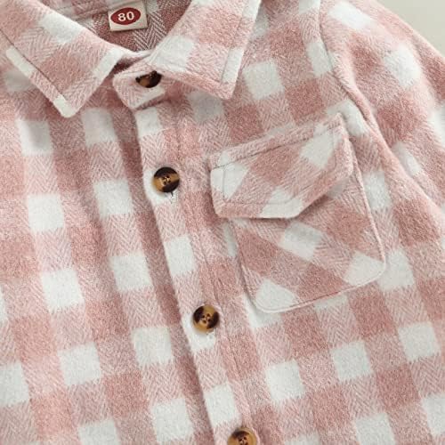 פעוטות תינוקות בנות בנות פלנל חולצות ז'קט שרוול ארוך כפתור למטה מעיל סתיו לתינוק