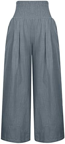 מכנסי פשתן XDegoge לנשים מכנסיים של Palazzo ברגליים רחבות שרוך פלוס גודל מותן גבוה מזדמן מכנסי חוף זורמים רופפים
